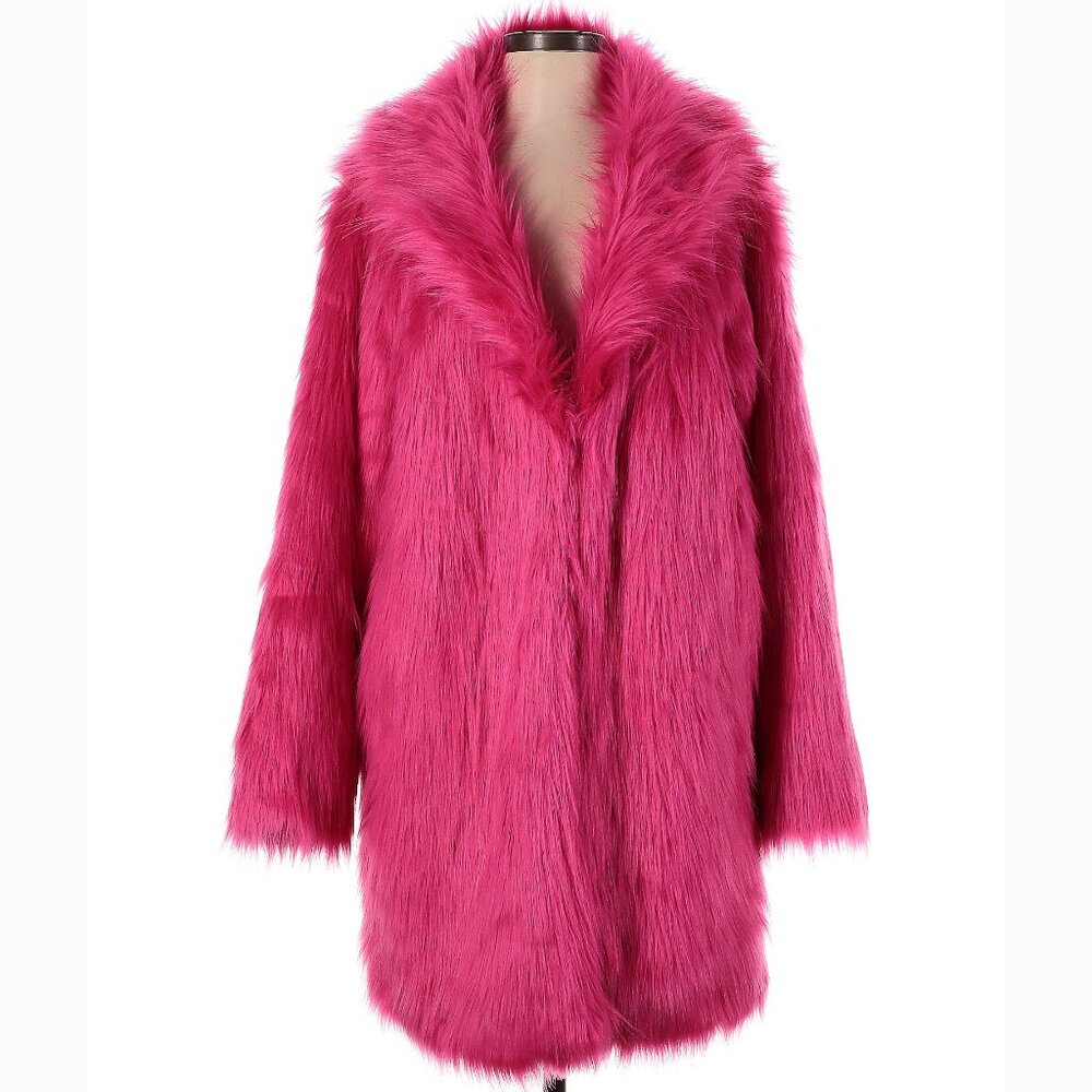 💋GORGEOUS💋 Faux Fox Fur Coat in Magenta Pink - Picture 8 of 16